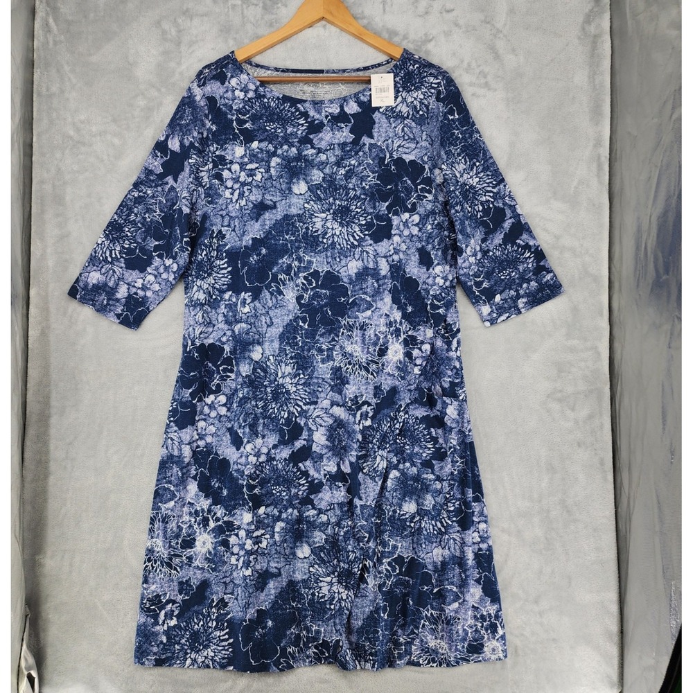 J. Jill Dress Womens Size XL Pure Blue Floral Print Pocket Wrap Stretch Knit NWT